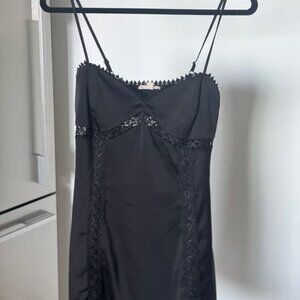 LA Hearts by Pacsun Black Silk Lace Mini Slip Dress, XS